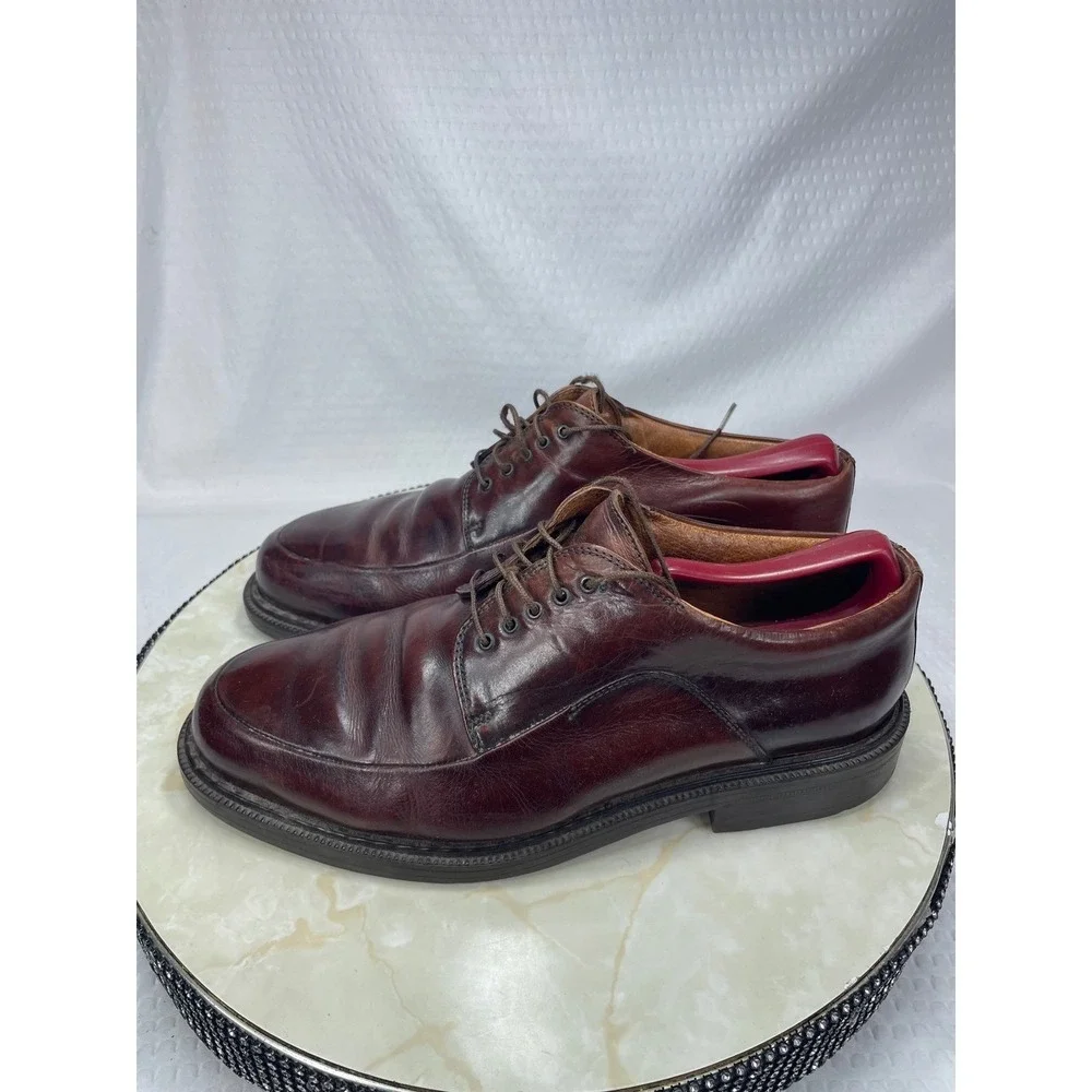 Johnston & Murphy Derby Dress Shoes Mens 9 Burgundy Leather Italy Oxford Office